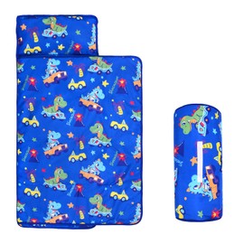 Cloele Toddler Nap Mat with Pillow-53 x21 Sleeping Bag for Kids Ages 3-7Years Slumber Bags,Rolled and Portable Nap Mats for Preschool Daycare for Toddler Boys Travel-Dinosaur