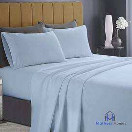 Mattress-Homes 600TC 100% Long Staple Soft Cotton, 4 Piece Sheets Set, RV Short Queen Size,Smooth & Soft Sateen Weave, Luxury Hotel Collection Bedding, Light Blue Solid