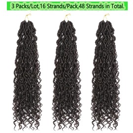 BALINGHAIR Goddess Locs Crochet Hair Black Brown 14 Inch 3 Packs Bohemian Faux Locs Crochet Hair With Curly Ends Pre Looped Hair Extensions 16 Roots/Pack(4#)