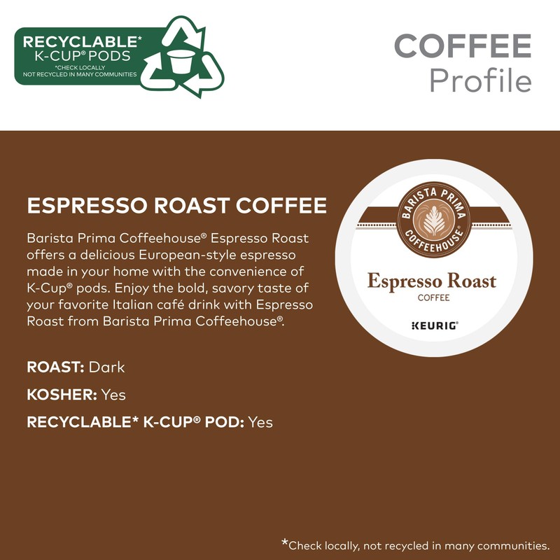 Barista Prima Coffeehouse Espresso Roast Coffee, Keurig Single Serve K-Cup