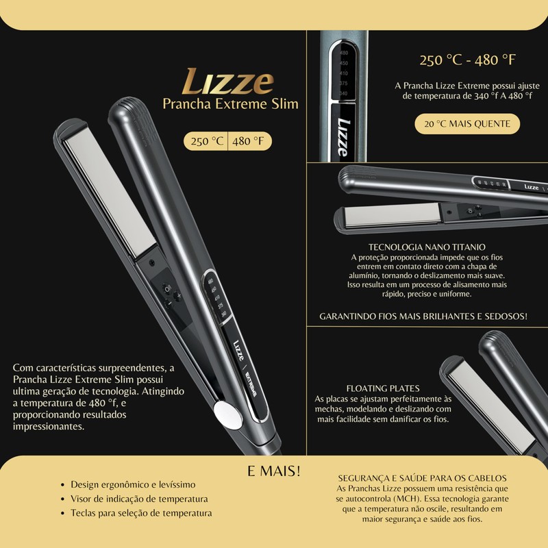 Lizze Extreme Professional Slim 480ºF Professional Titanium Straightener