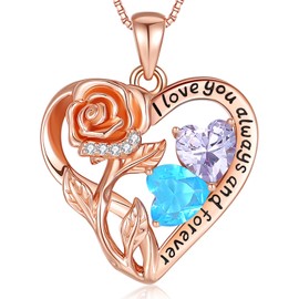 925 Sterling Silver Double Birthstone Rose Flower Heart Jewelry Necklaces for Wife Anniversary Love Necklace for Her Birthday Gifts for Women Girlfriend Mom Christmas Day 06 12 Rose Gold