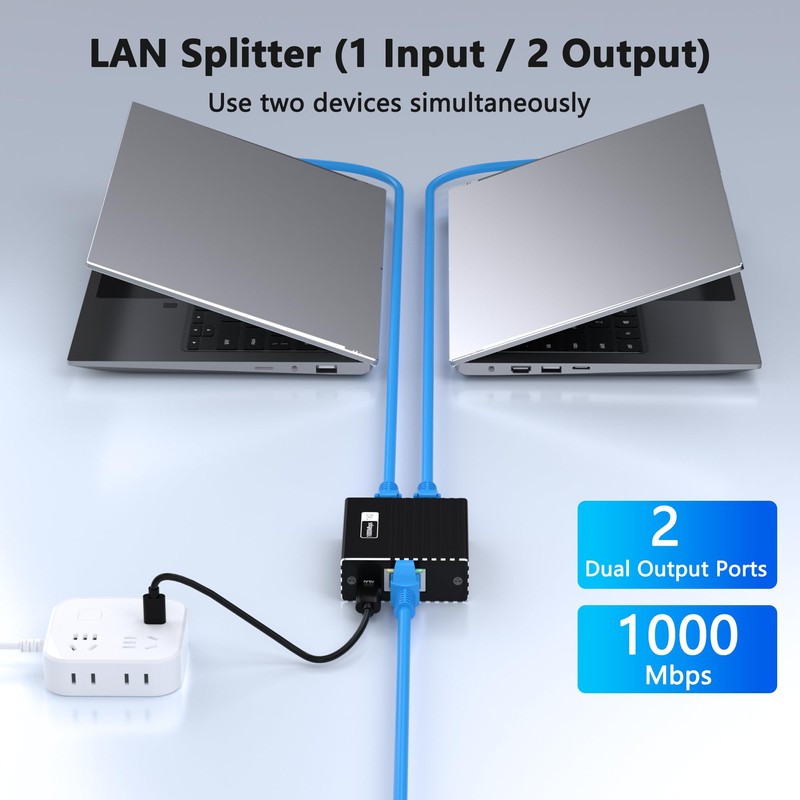 Ethernet Splitter 1 to 2 with Cat6 Cable (4.9FT), High-Speed