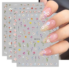 JMEOWIO - 9 hojas de pegatinas de uñas de flores autoadhesivas, para primavera, verano, suministros de uñas, decoración de uñas, accesorios de decoración