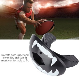 Sports Mouth Guard, Youth Mouth Guard Flag Football, 4 Colours, Food Grade TPR Mouth Guard for Boxing Football Rugby Sports (White Teeth on Black Background)