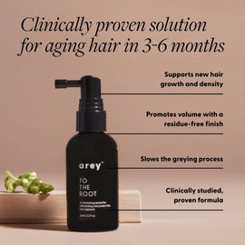 Arey To The Root Hair Serum for Women & Men | Slows Grey Hair Growth & Preserves Pigment in 3-6 Months | Promotes Healthier Hair & Adds Volume | Vegan, Oil-Free, Scent-Free Formula (1 Month)