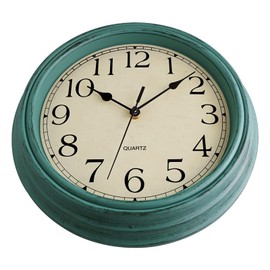 Foxtop Retro Silent Non-Ticking Round Classic Clock 12 inch Quartz Decorative Battery Operated Wall Clock for Living Room Kitchen Home Office (Turquoise)