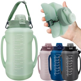 LELExilan 64oz Foldable Silicone Water Cups with Straw, BPA Free, for Outdoor Sports Water Bottle (Green)