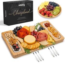 SMIRLY Charcuterie Boards Set - Large Bamboo Cheese Board set - House Warming Gifts New Home, Wedding Gift for Couple, Bridal Shower Gift, Birthday Gifts for Women