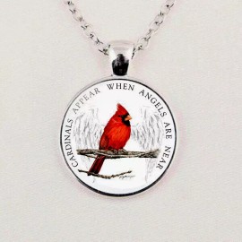 Fashion Jewelry RED CARDINAL APPEAR WHEN ANGEL ARE NEAR MEMORIAL Pendant Silver  18" Necklace