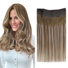 Easyouth Hair Extensions Wire Human Hair 20 Inch 100g Balayage Wire Hair Extensions Real Human Hair Brown to Blonde Ombre Wire Extensions Real Hair