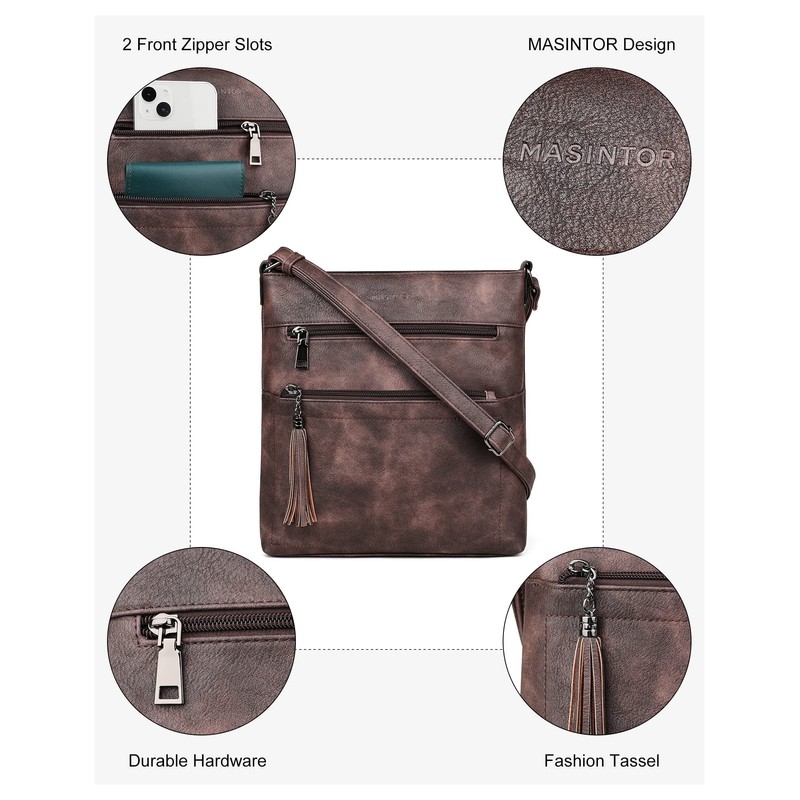 MASINTOR Crossbody Purses for Women, Multi Pocket Casual Crossbody Bag,