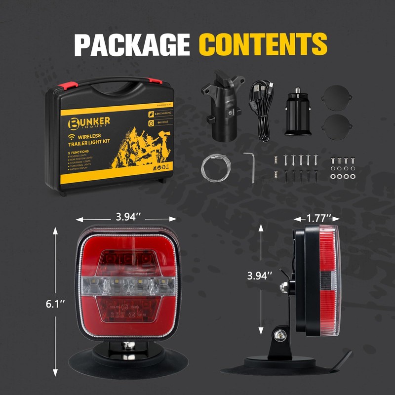 Wireless Trailer Lights Kit, Adjustable Magnetic Towing Lights with Brake