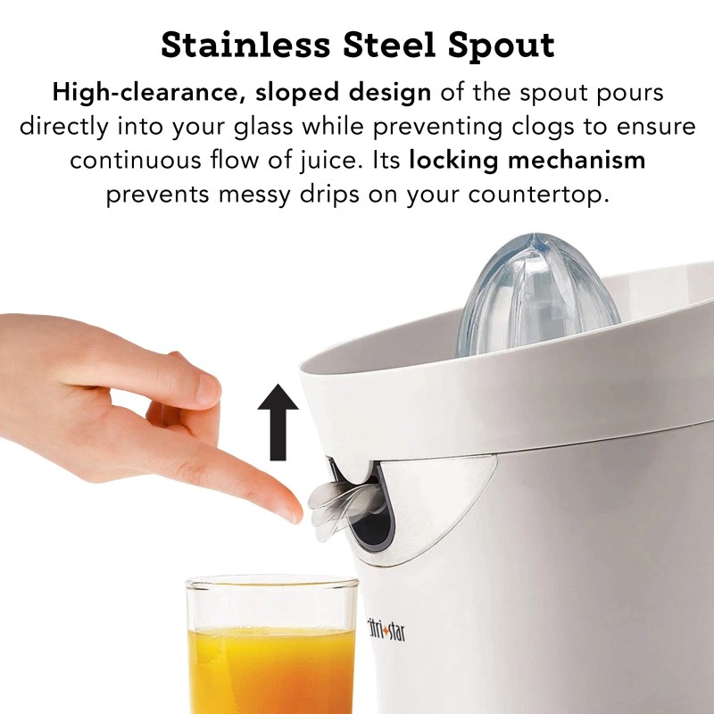 Tribest Stainless Steel Citrus Juicer with Strainer and Spout Electric