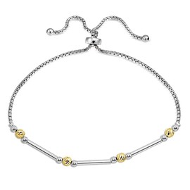 B. BRILLIANT Two-Tone Yellow Gold Flashed Sterling Silver Polished Bar Diamond-Cut Beads Adjustable Chain Bolo Bracelet