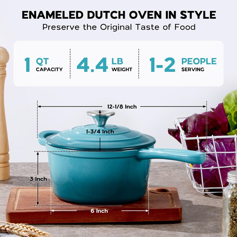 Onader 1QT Saucepan with Lid, Enameled Cast Iron Sauce Pan,