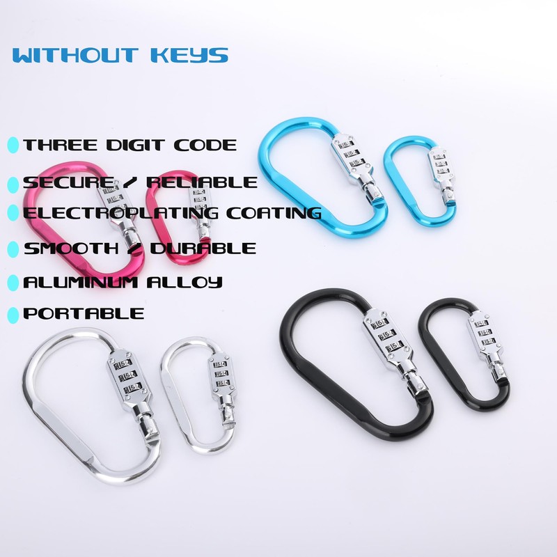 MyyYiTar 2pcs Large 3.8 inch Carabiner with Built-in 3-Digit Combination