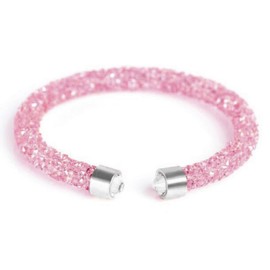 COLORFUL BLING Adjustable Glitter Rhinestone Bangle Sparkly Crystal Wedding Bridal Statement Bracelet Jewelry for Women-A pink