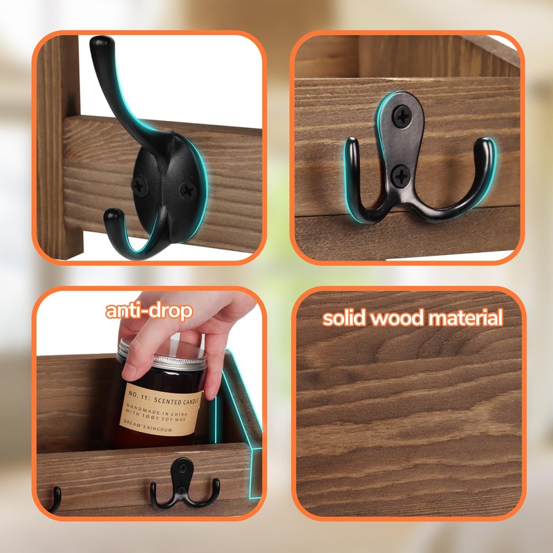 AMBIRD Wall Hooks with Shelf, 26.57 Inch Entryway Wood Coat
