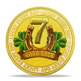 deDecoml Good Luck Challenge Coin with Horseshoe and Four Leaves Clover Design