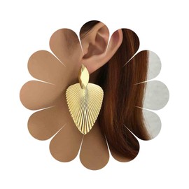 Cimenexe Bohemian Textured Leaf Drop Earrings Gold Metal Leaf Earrings Exaggerated Leaf Stud Earrings Geometric Statement Earrings Jewellery for Women and Girls Gifts, Zinc, No Gemstone