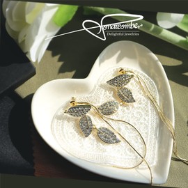 Sonateomber Rhinestone Leaf Stud Earrings Long Gold Chain Dangle Drop Tassel for Women Elegant Sparkly Cubic Zirconia Leaves Statement Fringe Earings Dangling Prom Wedding Bridal Jewelry Gifts