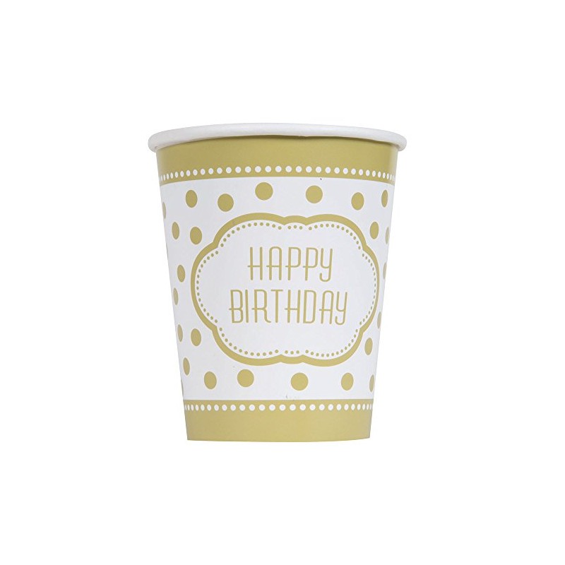 Unique Party 49586 - 9oz Golden Birthday Paper Cups, Pack