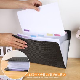 FRETONBA Document Files 13 Pockets A4 Expanding File Folder Snap Classification File with Divider Labels Waterproof Storage Files Transparent Dividers Document Organizing Print Organizer Document
