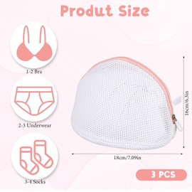LIQWEI 3Pcs Bra Wash Bags, Large Bra Laundry Bags for Washing Machine, Underwear Brassiere Bag Set for Washing Machine With Zipper Women Delicates (A to D Cups)
