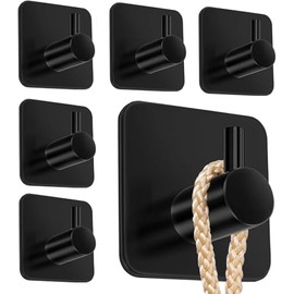 6 Piezas Ganchos de Baño, Ganchos para Pared, Ganchos para Pared 304 Acero Inoxidable,Ganchos Adhesivos Organización,Accesorios de Baño,Perfecto para La Cocina, El Baño La Oficina (Negro)