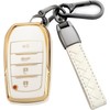 TOGAFEY for Toyota Key Fob Cover,Leather Keychain Soft TPU Protection Key Case for 2019-2024 Venza，Grand Highlander，Land Cruiser，Fortuner，RAV4 Prime，Corolla Cross，Hilux Smart Key 4 Buttons,A White