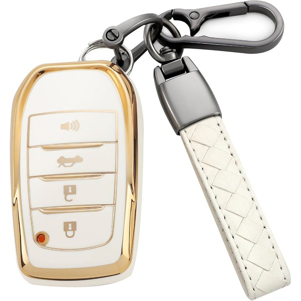 TOGAFEY for Toyota Key Fob Cover,Leather Keychain Soft TPU Protection