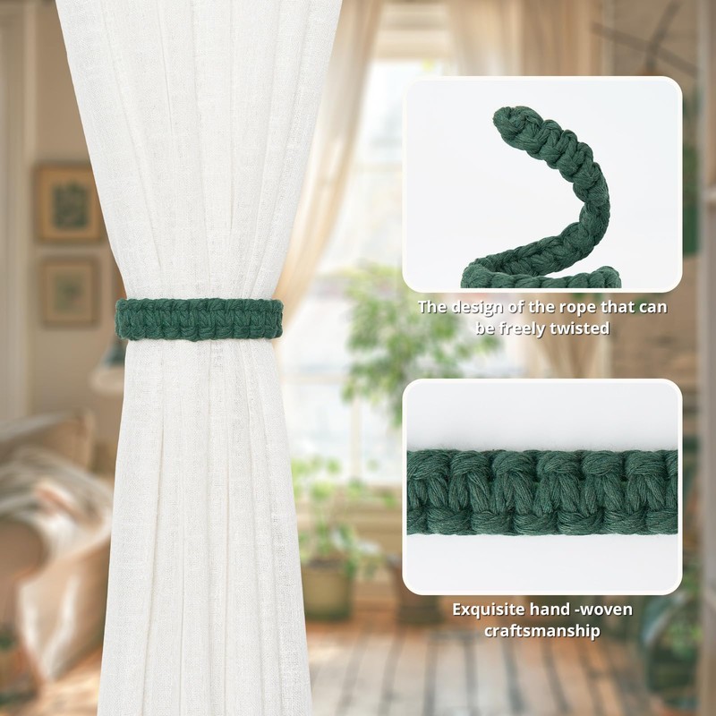Pretty Jolly 2 Pack Natural Cotton Rope Curtain Tiebacks Farmhouse