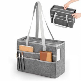 UNICITII File Organizer Box, Portable Tote Bag Hanging Filing Box Desktop File Folder Document Storage Organizer with Pockets and Handles