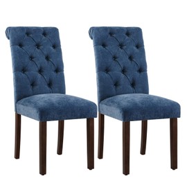 Tufted Dining Chairs Set of 2, Upholstered Parsons Dining Room Chairs, Fabric Kitchen Side Chair with Wood Legs, Blue