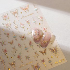 Butterfly Nail Stickers 1 Sheets Summer Nail Decals 5D Embossed Nail Supplies Exquisite Butterfly Flower Nail Art Stickers Self Adhesive Cute Manicure Decals for Women Nails Accessories