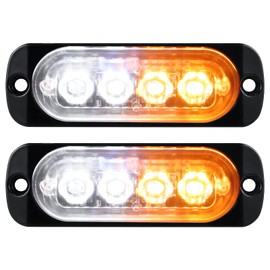 Willpower 2 Stück 4 LED Stroboskoplicht, Bernstein, Weiß, Seitenmarkierungsleuchten, Auto, 12 V, 24 V, LED-Lichtleiste, Blinklicht, Sicherheit für Anhänger, Nutzfahrzeuge, Boote, Traktor, Fahrzeug
