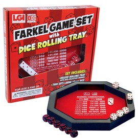 Farkel Game Set with Deluxe Dice Rolling Tray, Built-in Dice-Collection Channel, 2 Sets of Dice, 40-Sheet Scorepad, Classic Family Game