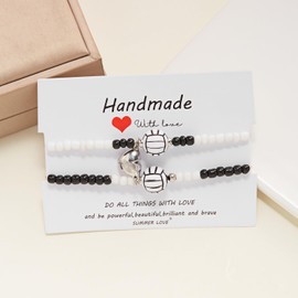 MMIUAEG 2pcs Basketball Volleyball Tennis Soccer Bracelets Beaded Sport Ball Charms Bracelets for Couples Friends Women Men Elastic Sport Lovers Jewelry-Volleyball