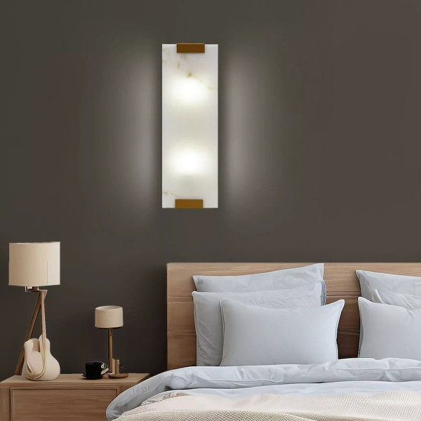 Unbranded 110V Hand-Carved Rectangular Sconce G9 Light Wall Lamp Marble&Iron