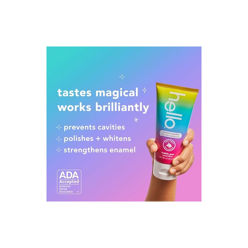 Hello Unicorn Sparkle Kids Toothpaste with Fluoride, Bubble Gum Toothpaste,