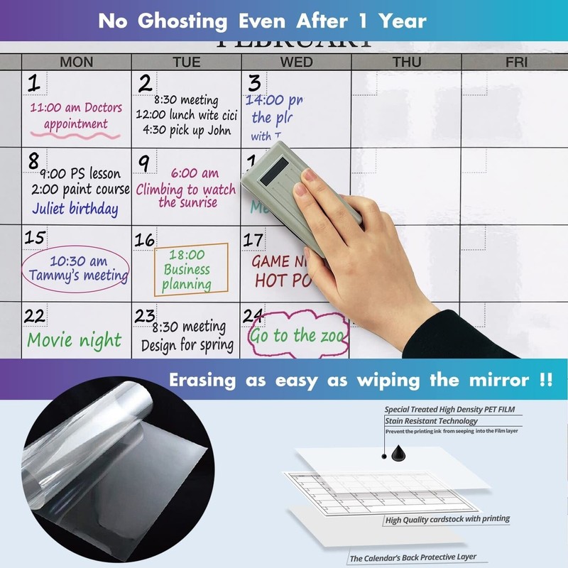 Party Funny Jumbo Dry Erase Yearly Whiteboard Wall Calendar, 55"