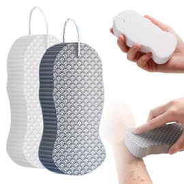 Esponja mágica exfoliante para baño, cepillo corporal reutilizable suave con la piel para hombre y mujer，Blanco + Gris