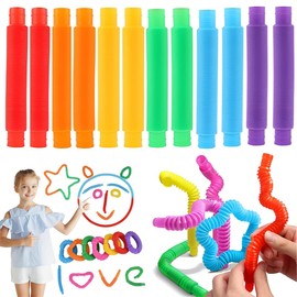 JYNVO Confezione da 12 tubi colorati, elastici per bambini, giocattoli sensoriali, giocattoli antistress, tubo flessibile espandibile, giocattoli sensoriali per bambini e adulti