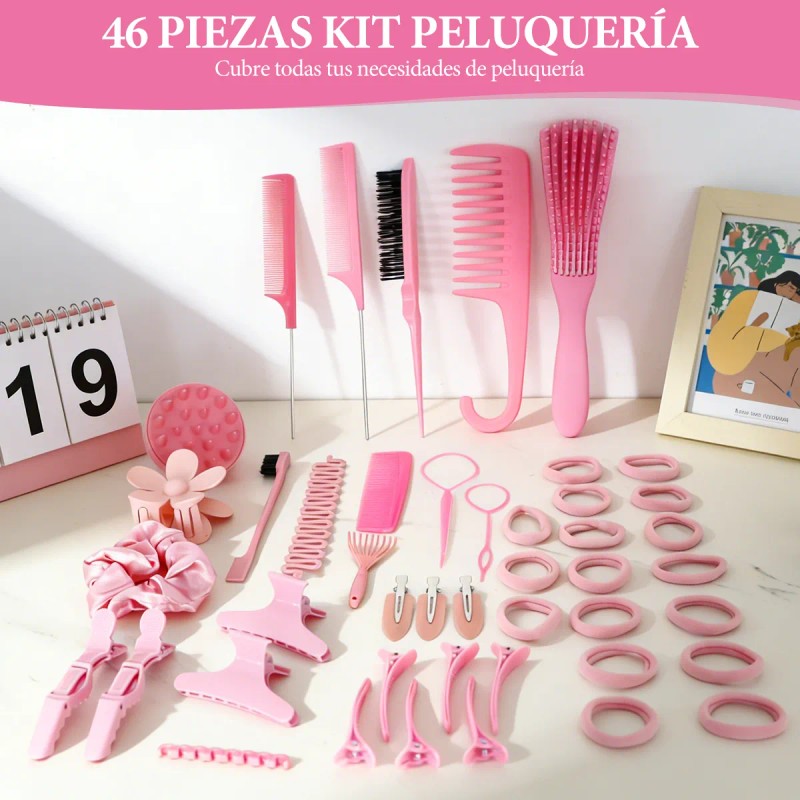 Kit 46pz Peine De Masaje De Cepillo Adecuado Cabello Rizad
