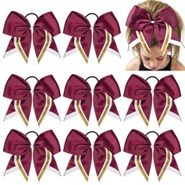 8 PCS Large Cheer Hair Bows 8" Glitter Hair Bows Gold Maroon Sparkly Cheerleading Softball Team Bow Hair Accessories for cheerleaders football Competition Sports