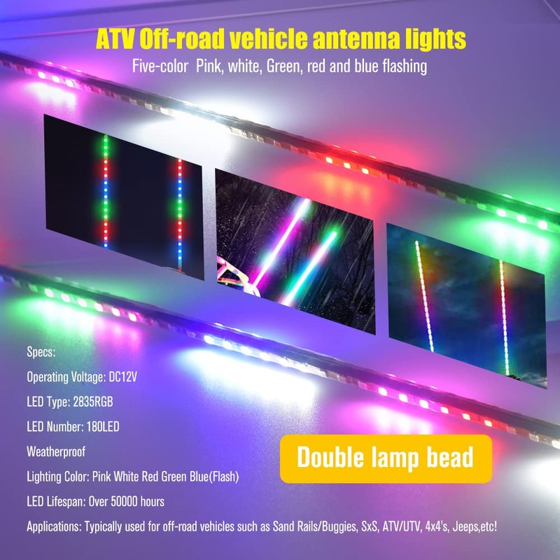 2pcs 3.2FT LED Whip Lights 270° Auto Strobe LED Light
