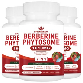 Spliferkou 7-in-1 Berberine Phytosome with Ceylon Cinnamon, Berberine Complex Supports Metabolic and Immune System, Non-GMO,Gluten-Free - 180 Capsules