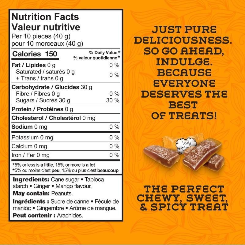 Lovely Candy Co. Mango Ginger Chews, Made with Real Ginger,