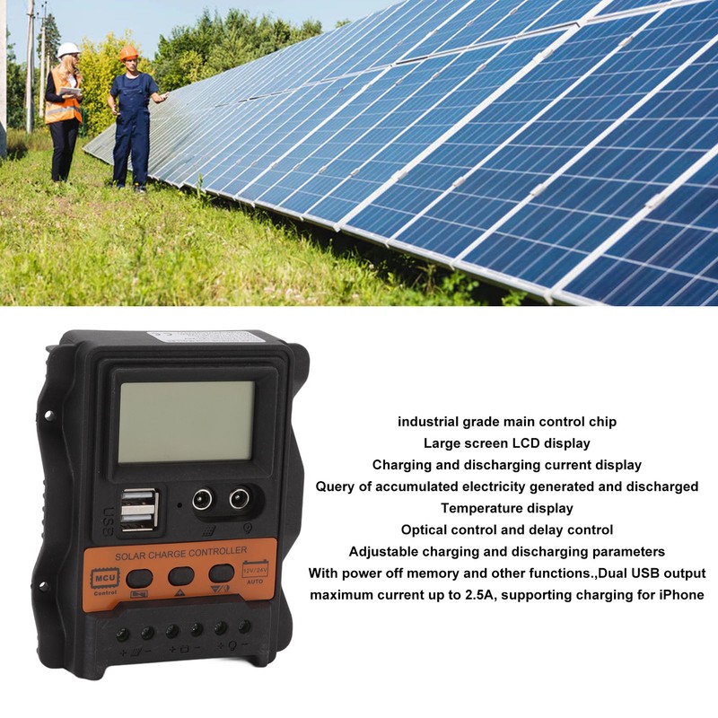 12V 24V Dual USB Solar Charge Controller PWM Photovoltaic Solar